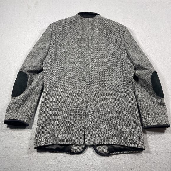 Harris Tweed Blazer Mens 42L Herringbone Elbow Patch Wool Jacket Academia - Picture 9 of 9